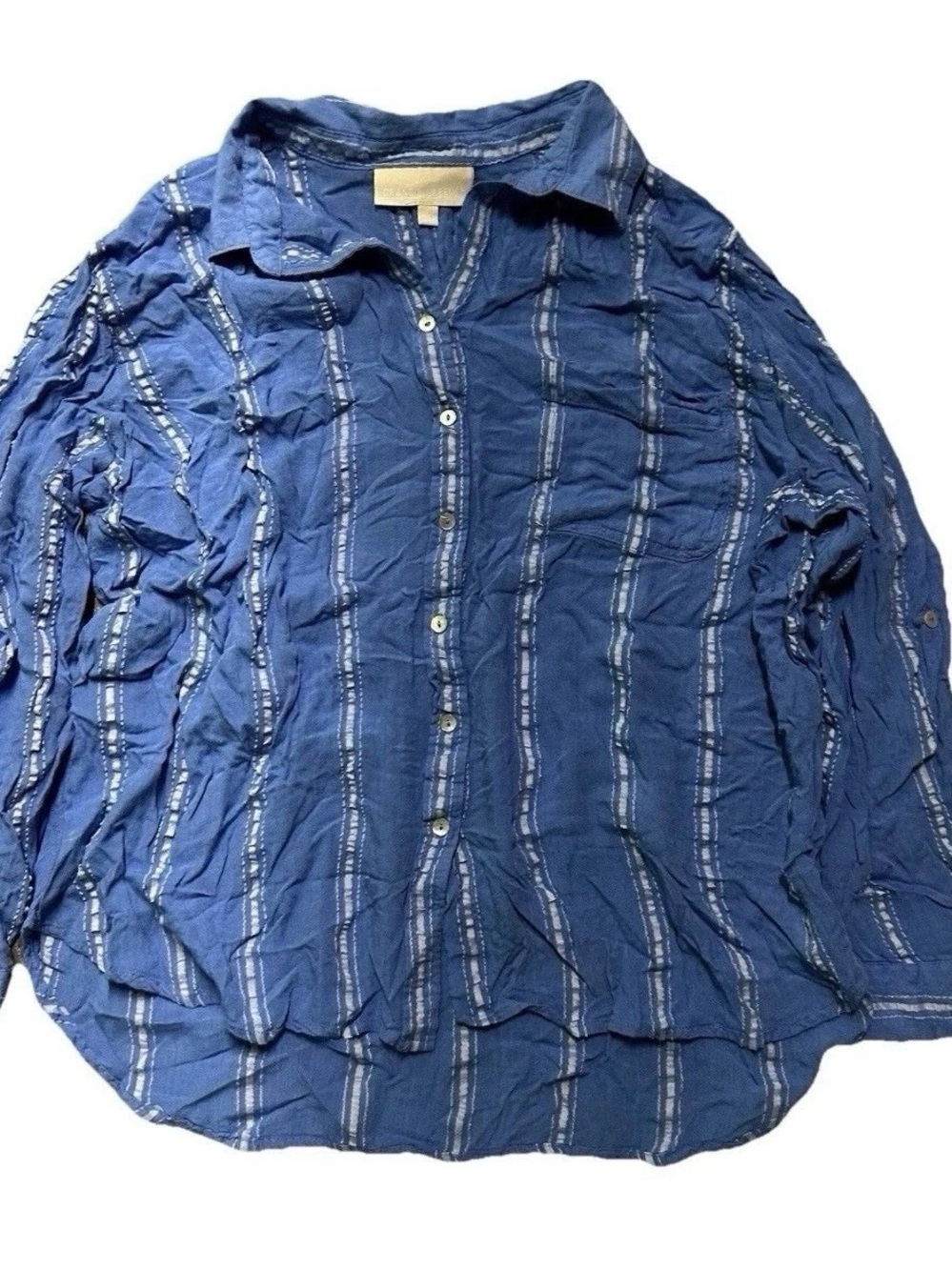 Women’s Grand & Greene Blue White Striped Button Down Shirt Size Large